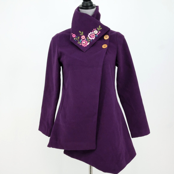 Garnet Hill Other - Garnet Hill Kids Coat Girls 12 Purple Tweed Snap Front Asymmetric Hem Overcoat